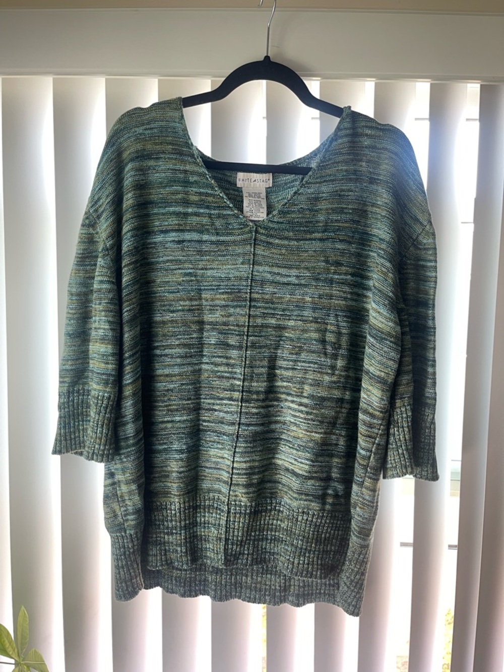White Stag Green Multi-Stripe V-Neck Sweater